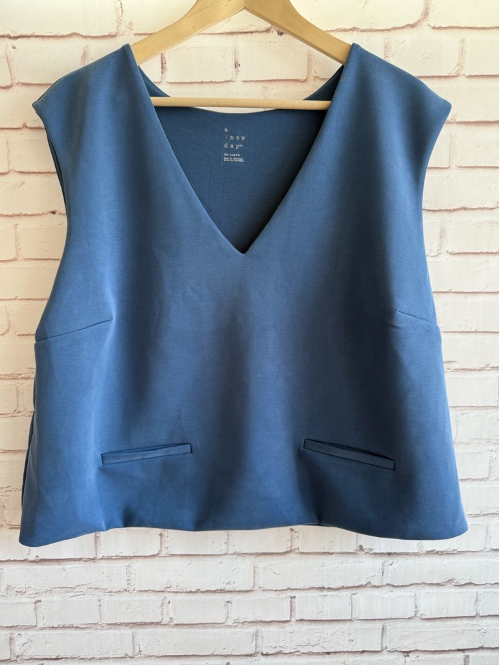 Blue Sandwash V-Neck Sleeveless Top